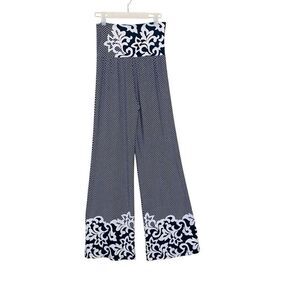 MOA USA Printed Stretch High Waist Wide Leg Palazzo Pants Navy White Size Small